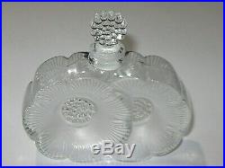 Vintage Lalique Frosted Glass Perfume Bottle Deux Fleurs Two Flowers 3 1/2