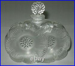 Vintage Lalique Glass Deux Fleurs Perfume Bottle withFloral Stopper 3 3/4 Ht