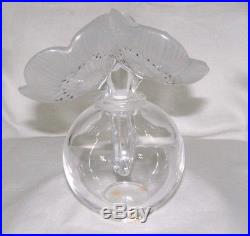 Vintage Lalique Large Crystal Perfume Bottle, Frosted Satin Finish- Two Anemones