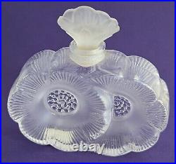 Vintage Lalique Perfume Bottle Deux Fleurs Two Flowers Frosted Bottle signed