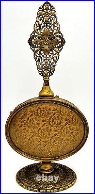 Vintage Large 9.5 Victorian Ormolu Filigree Gold Metal Perfume Bottle 3D Flower