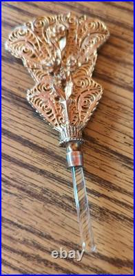 Vintage Large Beveled Glass Floral Gold Gilt Brass Ormolu Footed Perfume Bottle