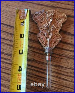 Vintage Large Beveled Glass Floral Gold Gilt Brass Ormolu Footed Perfume Bottle