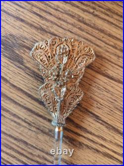 Vintage-Large Beveled Glass Floral Gold Gilt Brass Ormolu Footed Perfume Bottle