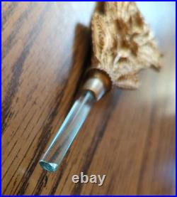 Vintage-Large Beveled Glass Floral Gold Gilt Brass Ormolu Footed Perfume Bottle