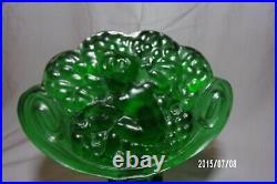 Vintage Large Bohemian Czech INGRID Emerald Green Glass NUDES PERFUME BOTTLE