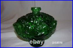 Vintage Large Bohemian Czech INGRID Emerald Green Glass NUDES PERFUME BOTTLE