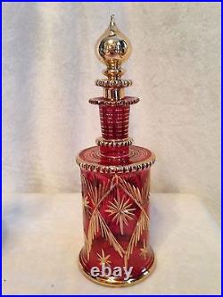 Vintage Large Hand Blown & Hand Painted Egyptian Perfume Glass Bottle RED 10