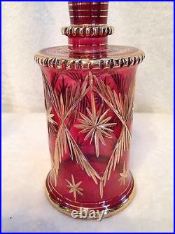 Vintage Large Hand Blown & Hand Painted Egyptian Perfume Glass Bottle RED 10