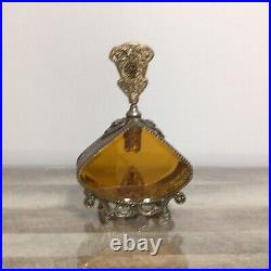 Vintage Large Ornate Floral Filigree Perfume Bottle Amber Glass Vanity Decor