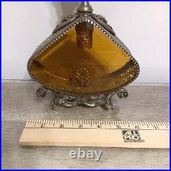 Vintage Large Ornate Floral Filigree Perfume Bottle Amber Glass Vanity Decor