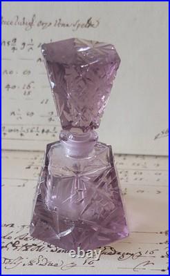 Vintage Lavender Cut Glass Perfume Bottle