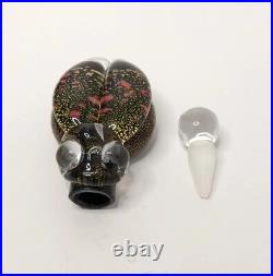 Vintage Lestyn Davies Hand Blown Art Glass Small Beetle Perfume Bottle with Gold