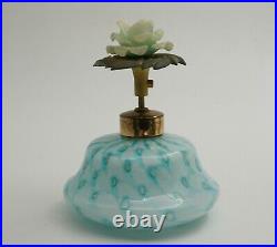 Vintage Light Blue Art Glass Perfume Bottle withFlower On top