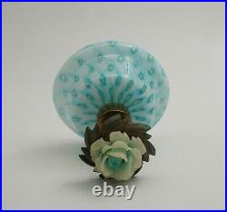 Vintage Light Blue Art Glass Perfume Bottle withFlower On top