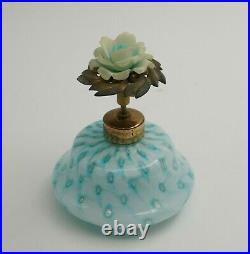 Vintage Light Blue Art Glass Perfume Bottle withFlower On top