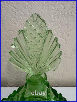 Vintage Likely Czech Glass or Crystal Green Perfume Bottle