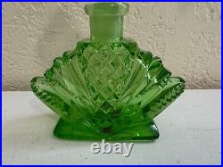 Vintage Likely Czech Glass or Crystal Green Perfume Bottle