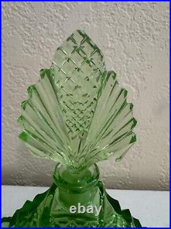 Vintage Likely Czech Glass or Crystal Green Perfume Bottle