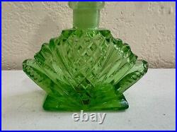 Vintage Likely Czech Glass or Crystal Green Perfume Bottle