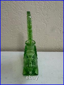 Vintage Likely Czech Glass or Crystal Green Perfume Bottle