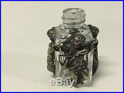 Vintage Likely Czech Small Glass Perfume Bottle with Cherub Cupid Decoration