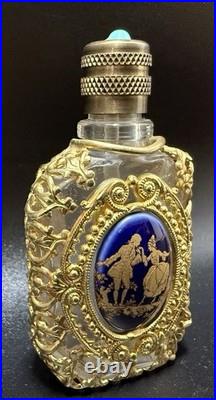 Vintage Limoges Cobalt Blue Filigree Perfume Bottle Gold Gilt Purse Vial France