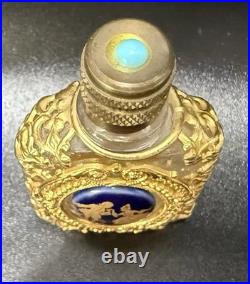 Vintage Limoges Cobalt Blue Filigree Perfume Bottle Gold Gilt Purse Vial France