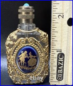 Vintage Limoges Cobalt Blue Filigree Perfume Bottle Gold Gilt Purse Vial France