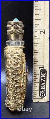 Vintage Limoges Cobalt Blue Filigree Perfume Bottle Gold Gilt Purse Vial France