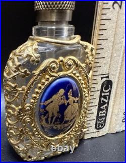 Vintage Limoges Cobalt Blue Filigree Perfume Bottle Gold Gilt Purse Vial France