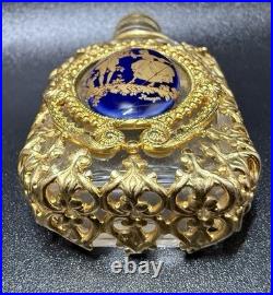 Vintage Limoges Cobalt Blue Filigree Perfume Bottle Gold Gilt Purse Vial France