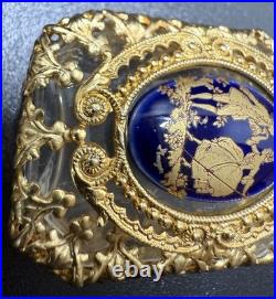 Vintage Limoges Cobalt Blue Filigree Perfume Bottle Gold Gilt Purse Vial France