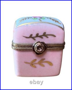 Vintage Limoges France Glass Perfume Bottles with Floral Porcelain Holder