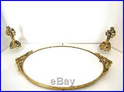 Vintage MATSON Oval Gold Vanity Mirror Tray Dauber Roses withTwo Perfume Bottles