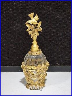 Vintage MCM Large Signed Matson Perfume Bottle in Holder Birds and Flowers