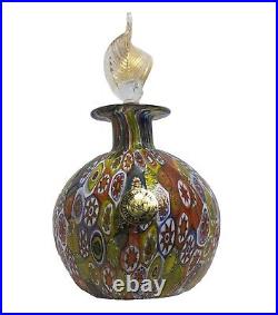 Vintage MURANO ART GLASS MILLEFIORI PERFUME BOTTLE Gold Leaf Stopper Big 6.5