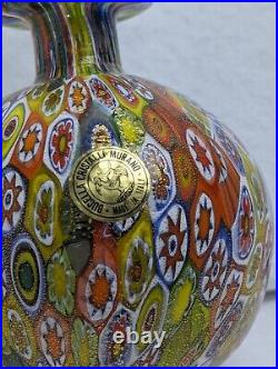 Vintage MURANO ART GLASS MILLEFIORI PERFUME BOTTLE Gold Leaf Stopper Big 6.5