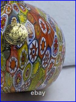 Vintage MURANO ART GLASS MILLEFIORI PERFUME BOTTLE Gold Leaf Stopper Big 6.5