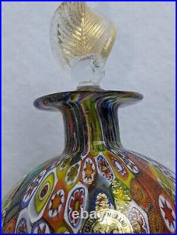 Vintage MURANO ART GLASS MILLEFIORI PERFUME BOTTLE Gold Leaf Stopper Big 6.5