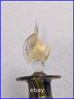 Vintage MURANO ART GLASS MILLEFIORI PERFUME BOTTLE Gold Leaf Stopper Big 6.5