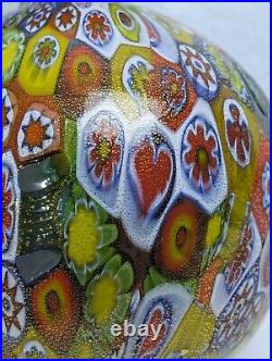 Vintage MURANO ART GLASS MILLEFIORI PERFUME BOTTLE Gold Leaf Stopper Big 6.5