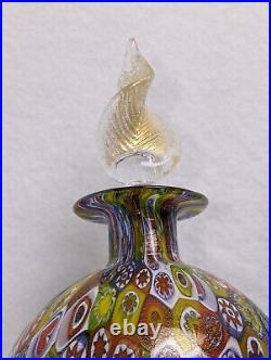 Vintage MURANO ART GLASS MILLEFIORI PERFUME BOTTLE Gold Leaf Stopper Big 6.5