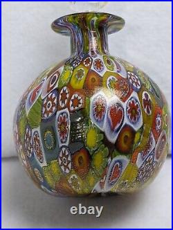 Vintage MURANO ART GLASS MILLEFIORI PERFUME BOTTLE Gold Leaf Stopper Big 6.5