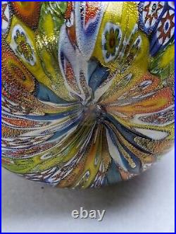 Vintage MURANO ART GLASS MILLEFIORI PERFUME BOTTLE Gold Leaf Stopper Big 6.5