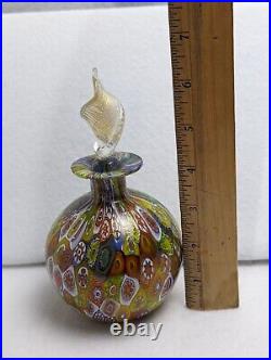 Vintage MURANO ART GLASS MILLEFIORI PERFUME BOTTLE Gold Leaf Stopper Big 6.5