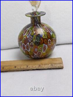 Vintage MURANO ART GLASS MILLEFIORI PERFUME BOTTLE Gold Leaf Stopper Big 6.5