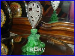 Vintage Malachite Perfume Bottle withStopper Cherubs Cut Glass Green & Frosted