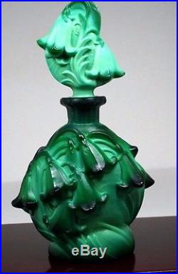 Vintage Malichite Czech Bohemia Art Glass Perfume Bottle Falcon Bluebell Floral
