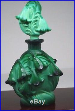 Vintage Malichite Czech Bohemia Art Glass Perfume Bottle Falcon Bluebell Floral